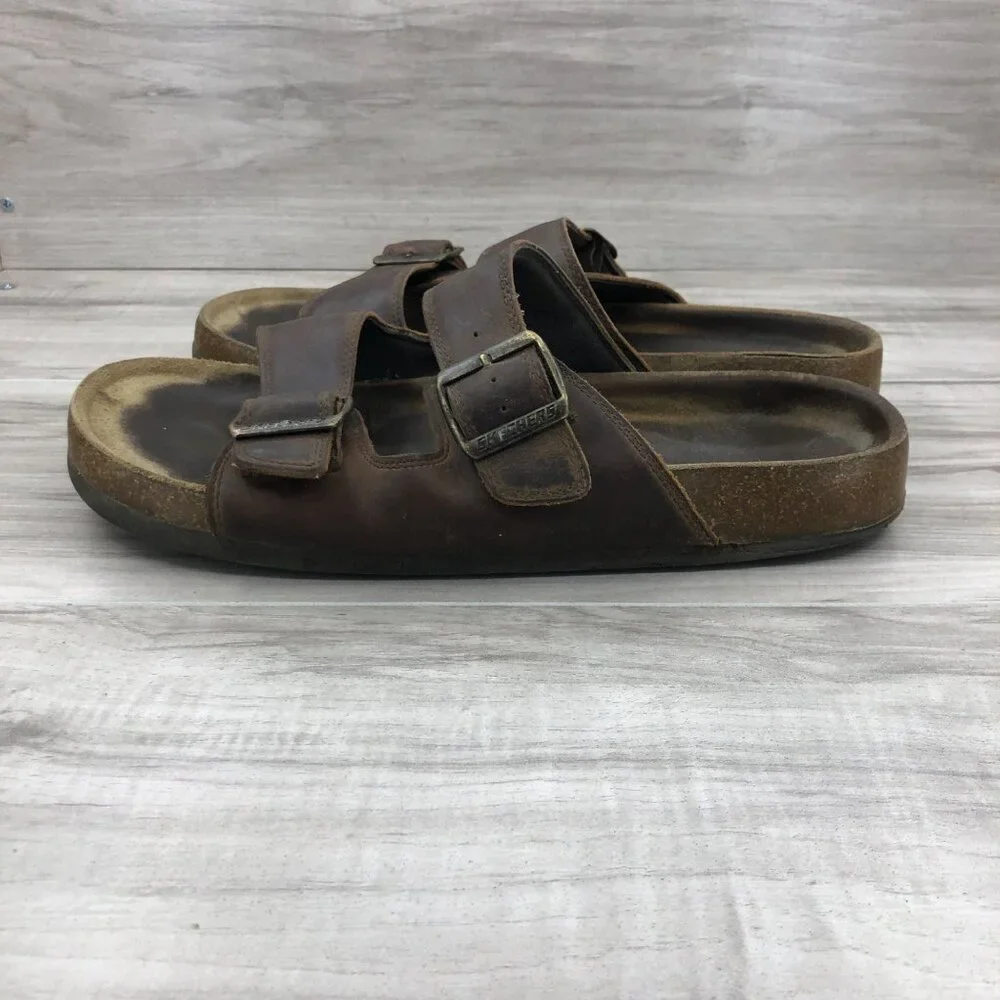 Skechers Sandals Men's 10 Brown Leather Kravon Slide Slip On shoes